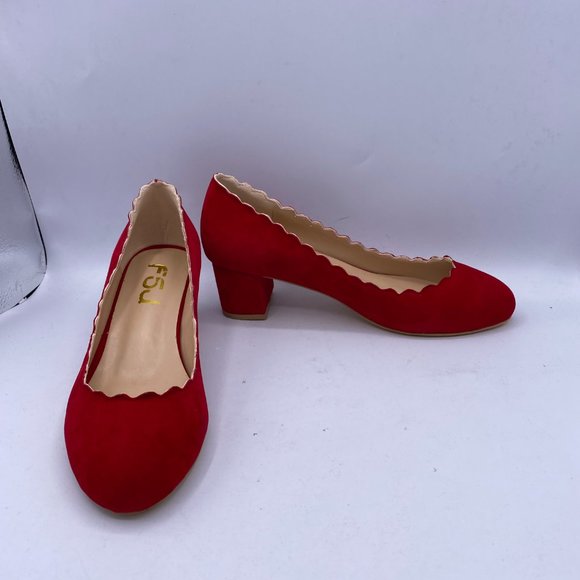 FSJ Chunky Cute Dress Shoes Scalloping Round Toe - Picture 3 of 10